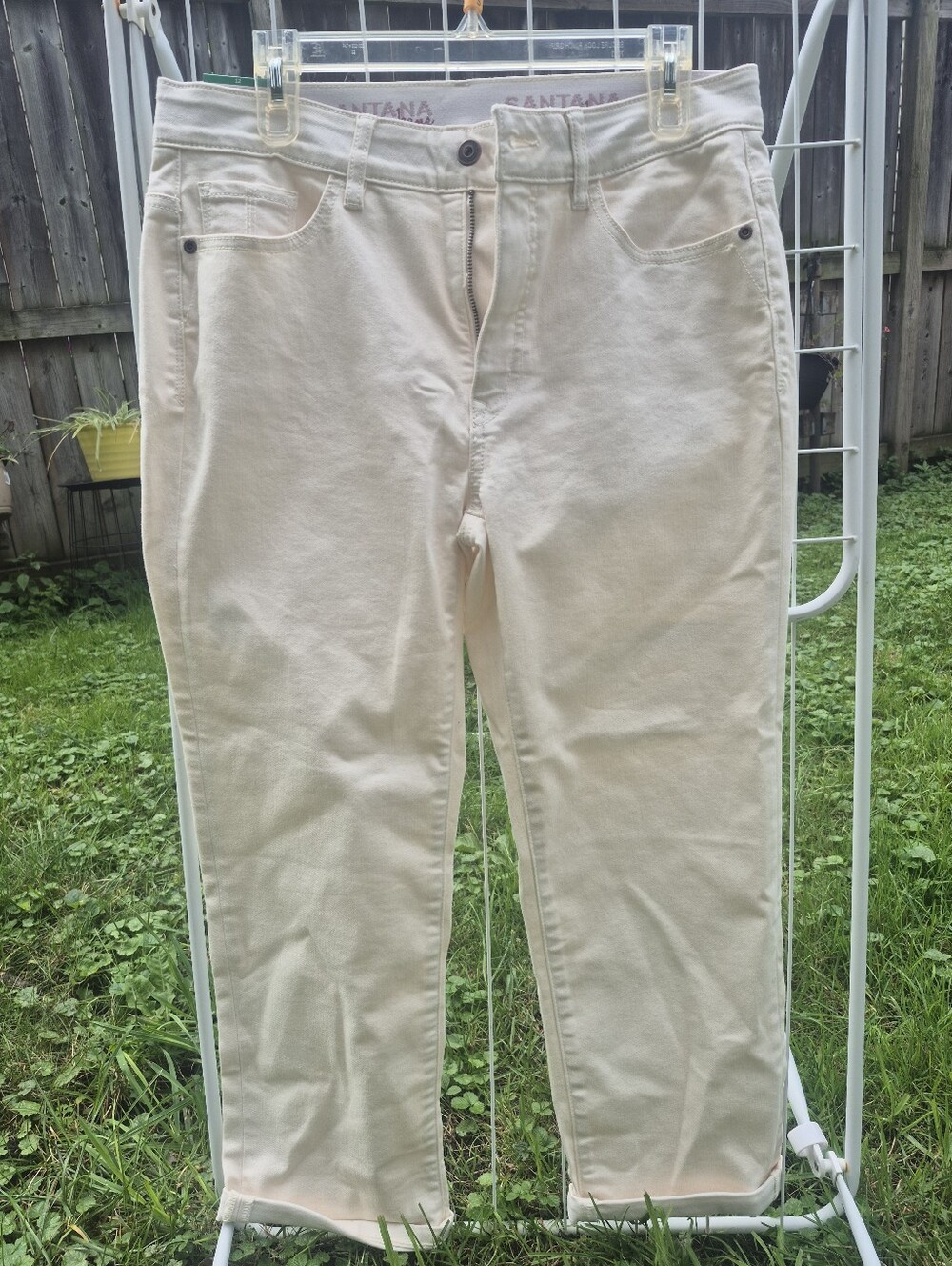 Santana Cream Cropped Straight-Leg Jeans